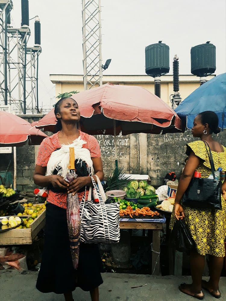 Traders at a busy Nigerian market